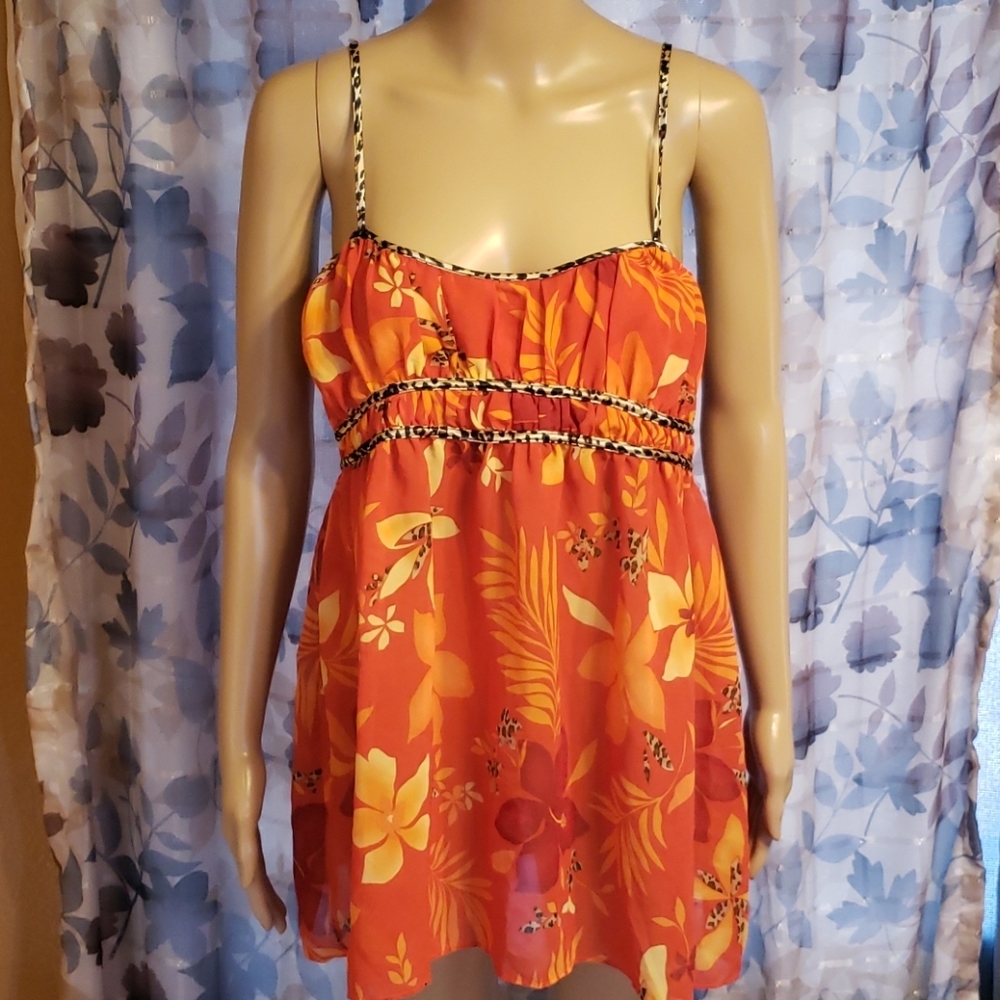Hawaiian/leopard print chiffon cami medium